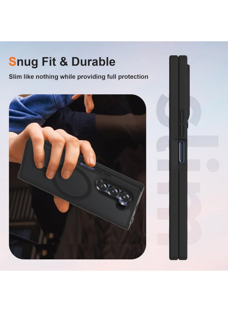 اووكاي جراب مغناطيسي لهاتف Samsung Galaxy Z Fold 7، متوافق مع Mag-Safe، مقاوم للصدمات من البولي كربونات ومصد مرن من مادة TPU - غطاء واقٍ شفاف غير لامع مضاد للاصفرار بتصميم رفيع لهاتف Galaxy Z Fold 7 (أسود غير لامع) - Image 2
