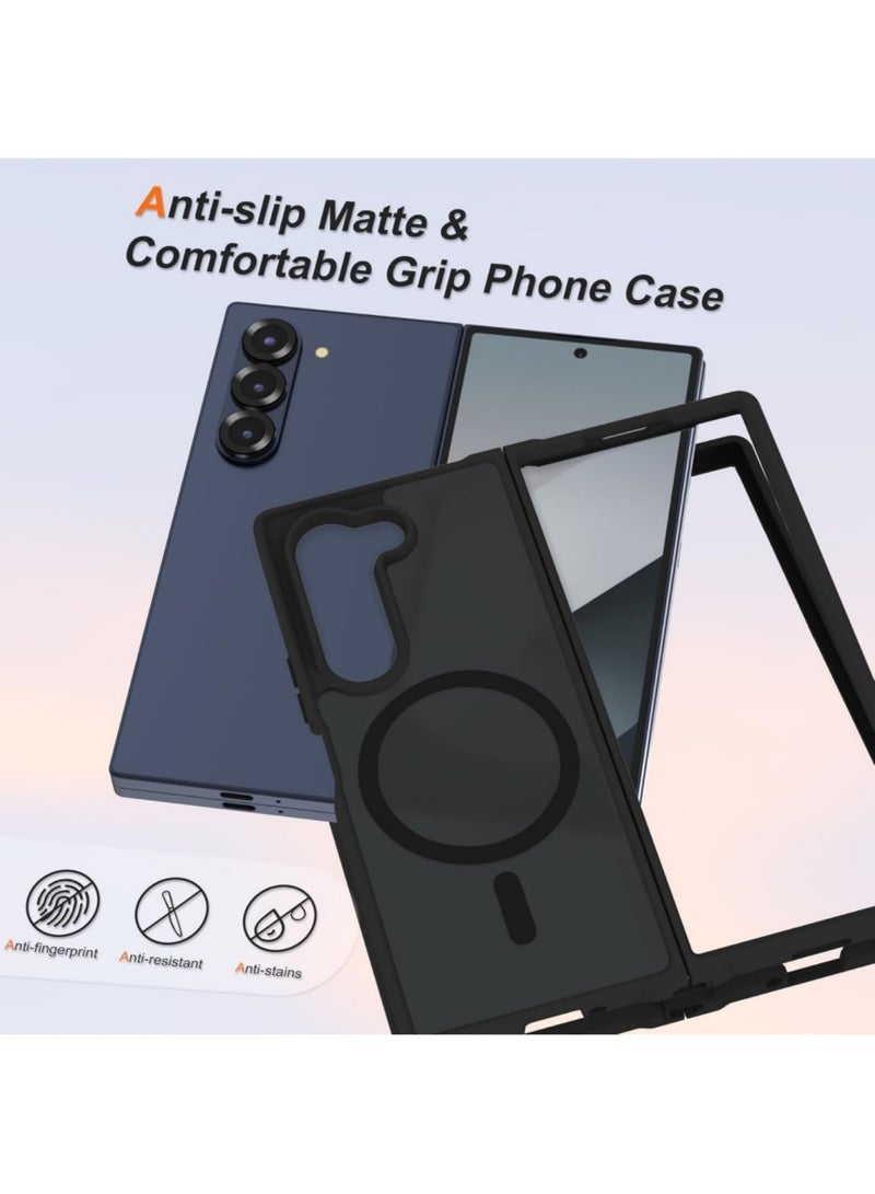 اووكاي جراب مغناطيسي لهاتف Samsung Galaxy Z Fold 7، متوافق مع Mag-Safe، مقاوم للصدمات من البولي كربونات ومصد مرن من مادة TPU - غطاء واقٍ شفاف غير لامع مضاد للاصفرار بتصميم رفيع لهاتف Galaxy Z Fold 7 (أسود غير لامع) - Image 5