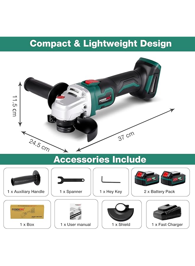 erorex Cordless Angle Grinder 20V Electric Cut Off Tool Grinder 4.0Ah Lithium Ion Battery And Fast Charger 8000Rpm Brushless Motor Battery Grinder For Cutting And Grinding - Image 2