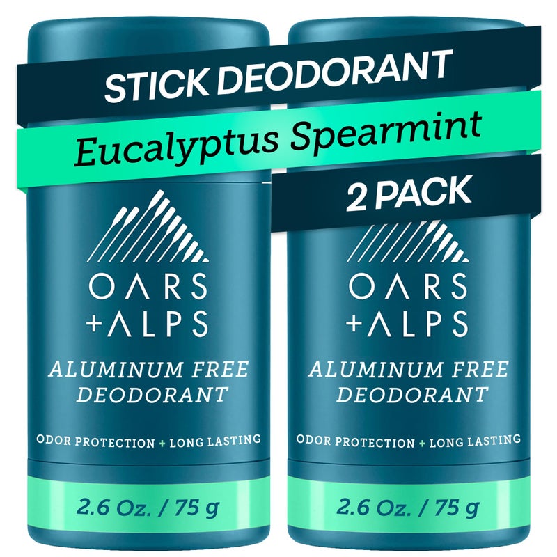 Oars + Alps Deodorant for Men & Women, Aluminum Free Deodorant for Men, Dermatologist Tested, Clean Ingredients, Vegan, Long Lasting, Odor Protection, Eucalyptus Spearmint, 2pk - Image 1