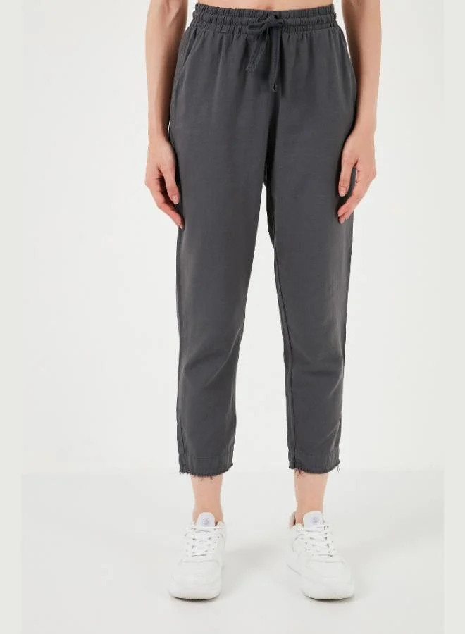 Lela Lela Cotton High-Waisted Linen-Look Crop Pants for Women, Tie Waist 668YP5134