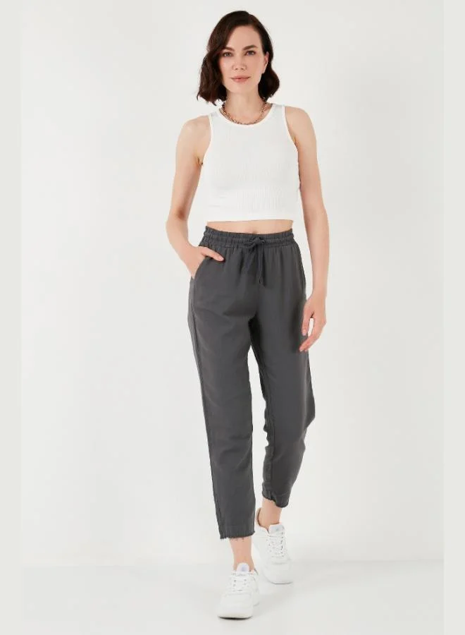 Lela Lela Cotton High-Waisted Linen-Look Crop Pants for Women, Tie Waist 668YP5134