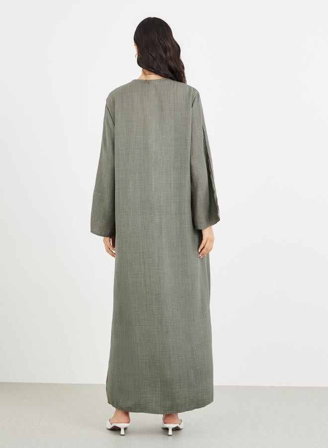 Amirah Slit Sleeve A-Line Abaya with Button Detail - Image 5