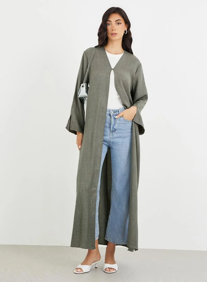 Amirah Amirah Slit Sleeve A-Line Abaya with Button Detail