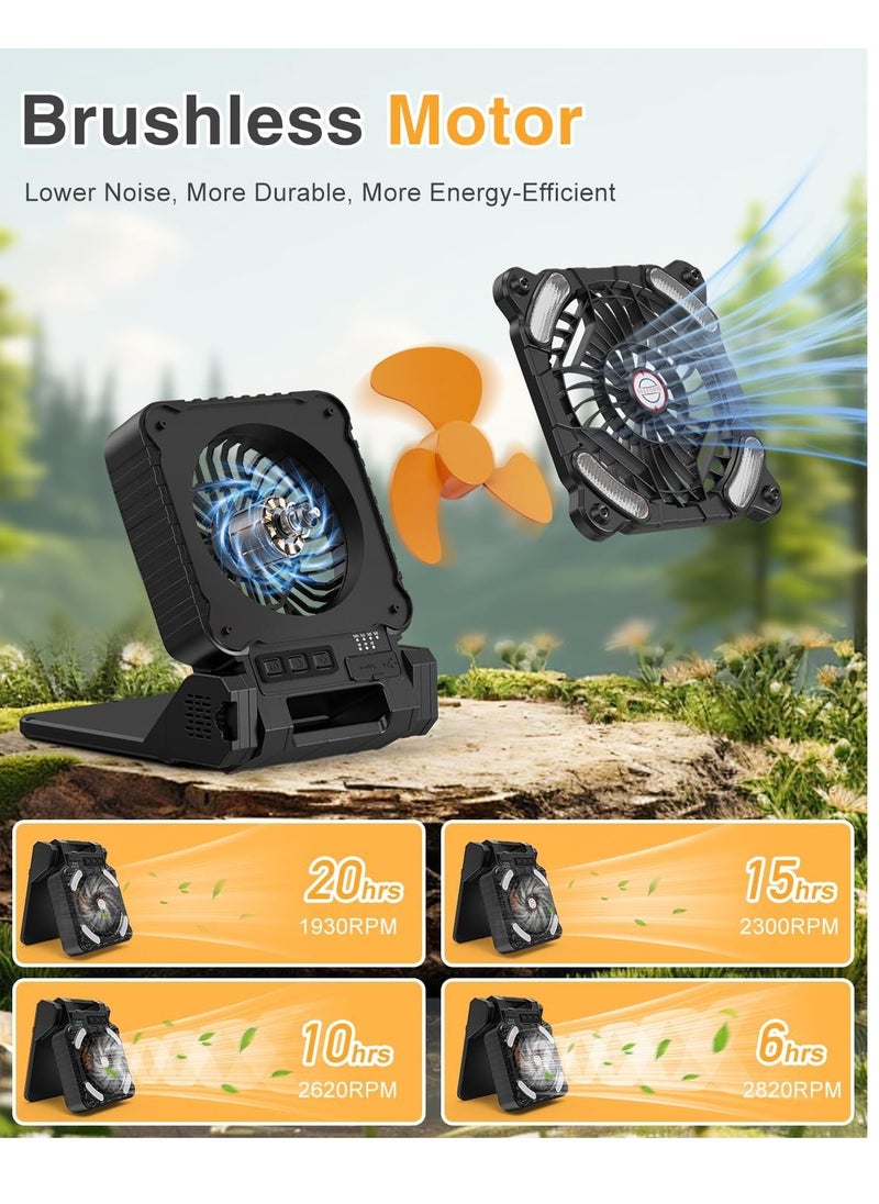 Generic - Portable Solar Fan, 5200mAh Battery Powered Fan with LED Light, 4 Speeds Powerful Wind, Rechargeable Battery Operated Fan with 3 Timer & PowerBank for Hurricane Picnic Tent Home Travel - Image 1