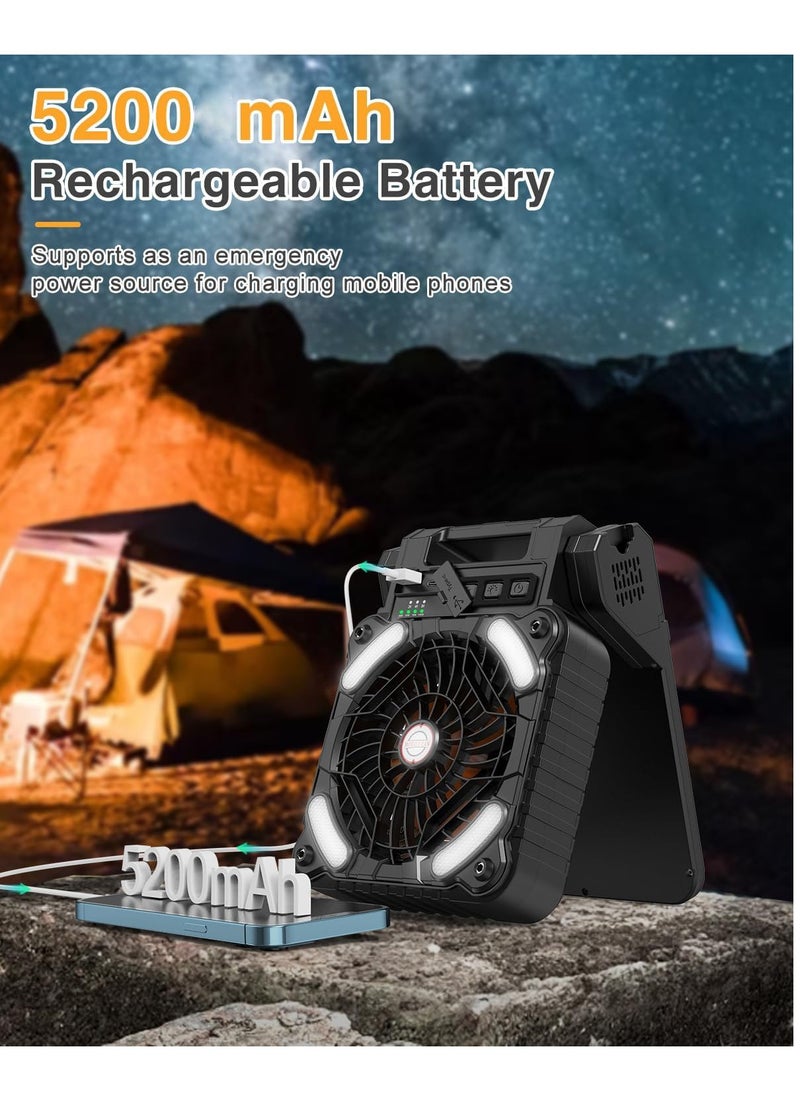 Generic - Portable Solar Fan, 5200mAh Battery Powered Fan with LED Light, 4 Speeds Powerful Wind, Rechargeable Battery Operated Fan with 3 Timer & PowerBank for Hurricane Picnic Tent Home Travel - Image 1