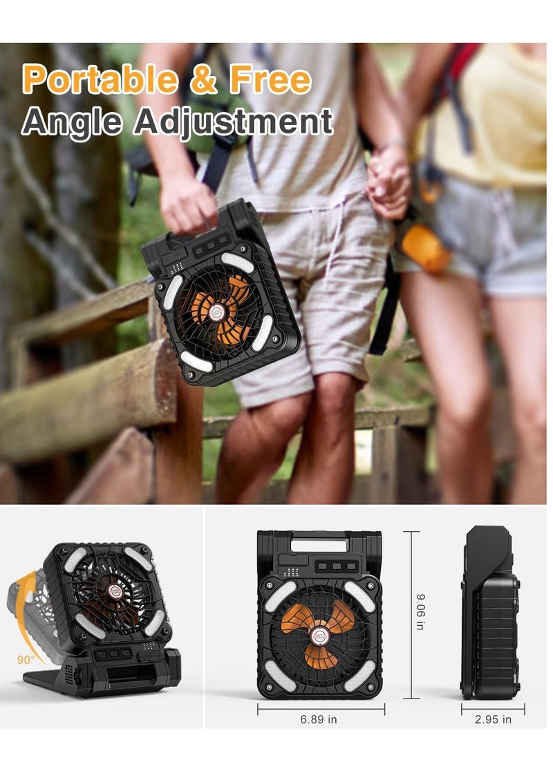 Generic - Portable Solar Fan, 5200mAh Battery Powered Fan with LED Light, 4 Speeds Powerful Wind, Rechargeable Battery Operated Fan with 3 Timer & PowerBank for Hurricane Picnic Tent Home Travel - Image 1