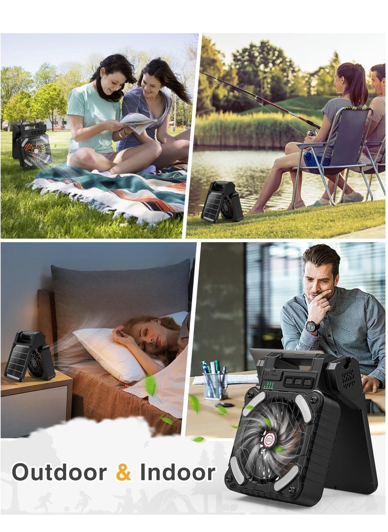 Generic - Portable Solar Fan, 5200mAh Battery Powered Fan with LED Light, 4 Speeds Powerful Wind, Rechargeable Battery Operated Fan with 3 Timer & PowerBank for Hurricane Picnic Tent Home Travel - Image 1