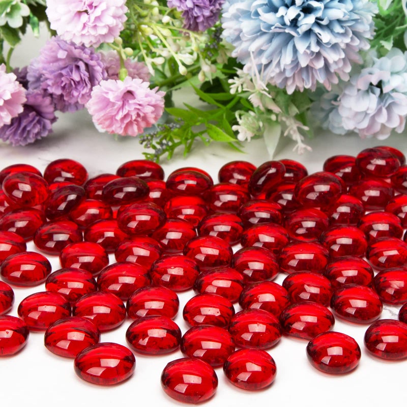 FUTUREPLUSX 1LB Red Glass Beads, Flat Glass Marbles Burgundy Pebbles Marbles for Vases Decorative Red Colored Gemstones Fish Tank Table Scatter Decor Art Craft - Image 3