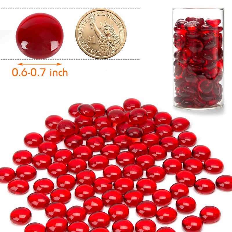 FUTUREPLUSX 1LB Red Glass Beads, Flat Glass Marbles Burgundy Pebbles Marbles for Vases Decorative Red Colored Gemstones Fish Tank Table Scatter Decor Art Craft - Image 2