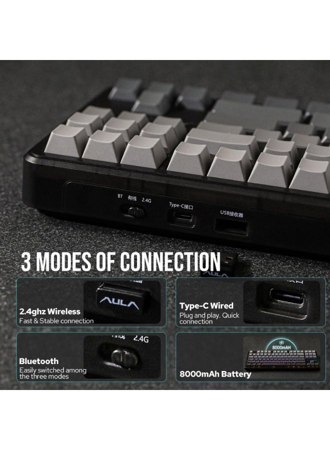 AULA F87 Pro Wireless Mechanical Keyboard,Tri-Mode BT5.0/2.4GHz/USB-C Hot Swappable Custom Keyboard,Pre-lubed Switches,Side Printed PBT Keycaps,75% TKL RGB Backlit Gaming Keyboards - Image 3
