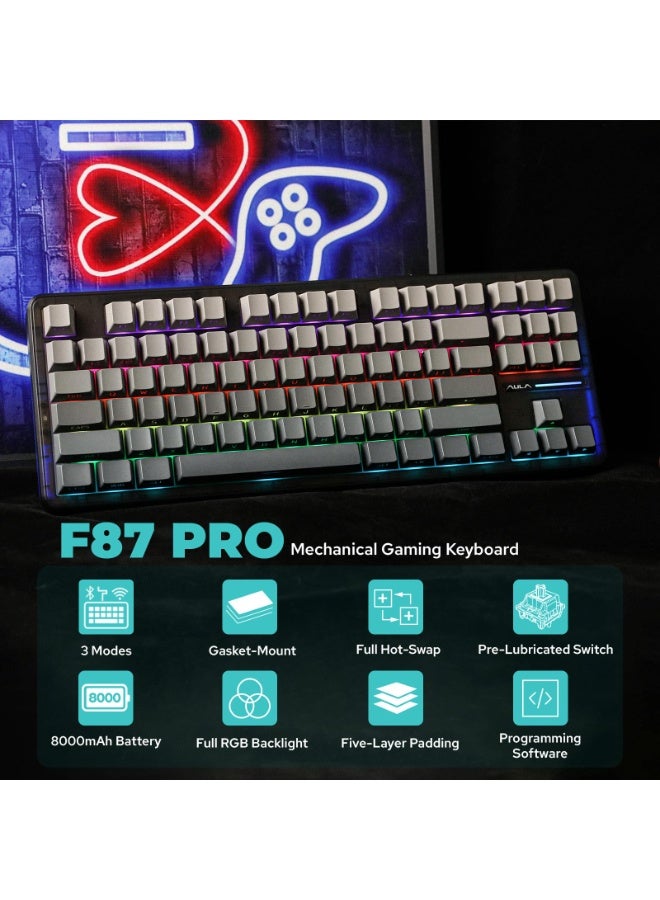 AULA F87 Pro Wireless Mechanical Keyboard,Tri-Mode BT5.0/2.4GHz/USB-C Hot Swappable Custom Keyboard,Pre-lubed Switches,Side Printed PBT Keycaps,75% TKL RGB Backlit Gaming Keyboards - Image 2