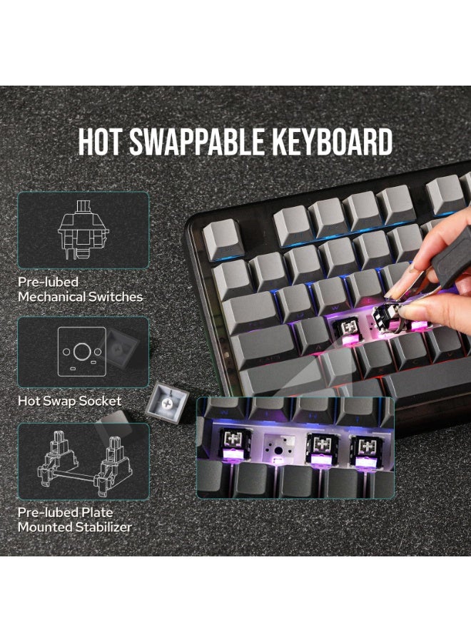 AULA F87 Pro Wireless Mechanical Keyboard,Tri-Mode BT5.0/2.4GHz/USB-C Hot Swappable Custom Keyboard,Pre-lubed Switches,Side Printed PBT Keycaps,75% TKL RGB Backlit Gaming Keyboards - Image 4