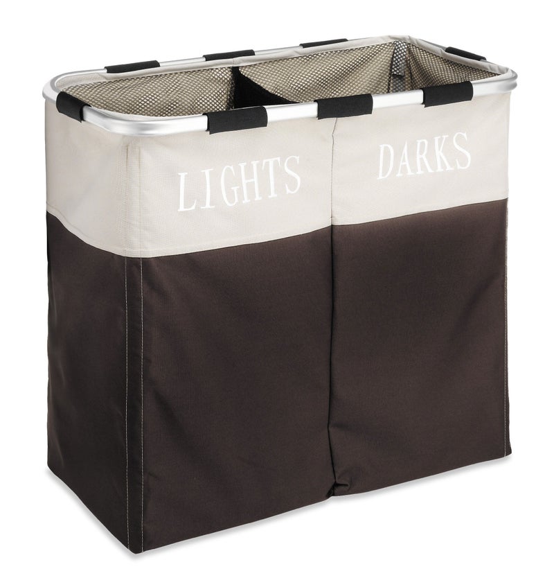 Whitmor Easycare Double Laundry Hamper  Lights and Darks Separator  Espresso 2 Section