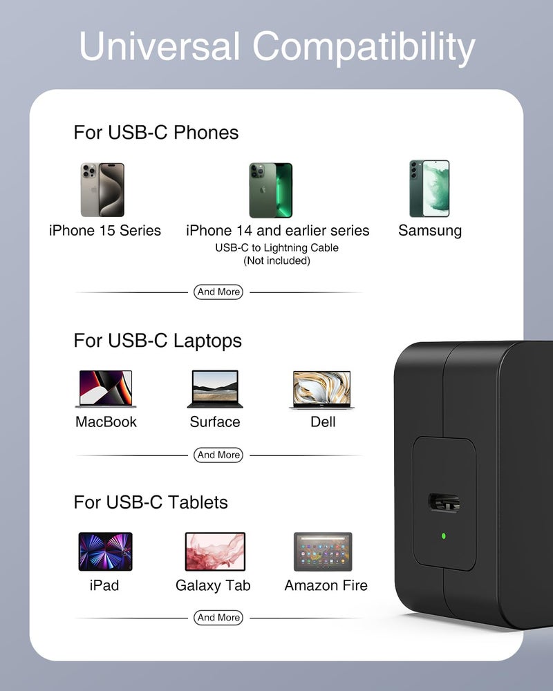 Nekteck شاحن USB C بقوة 60 واط للشحن السريع، تقنية Nekteck GaN PD 3.0 للشحن السريع مع قابس قابل للطي، متوافق مع MacBook Air/Pro، iPhone 15/16/17 - Image 5