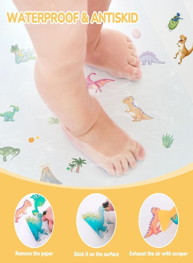 PRATIQUE Non Slip Bathtub Stickers, 12 Pages Cutest Dinosaur Virgin Forest Organisms Stickers Adhesive Kids Anti Slip Decal Threads for Shower Floor and Bath Tub Decals with Premium Scraper - Image 3