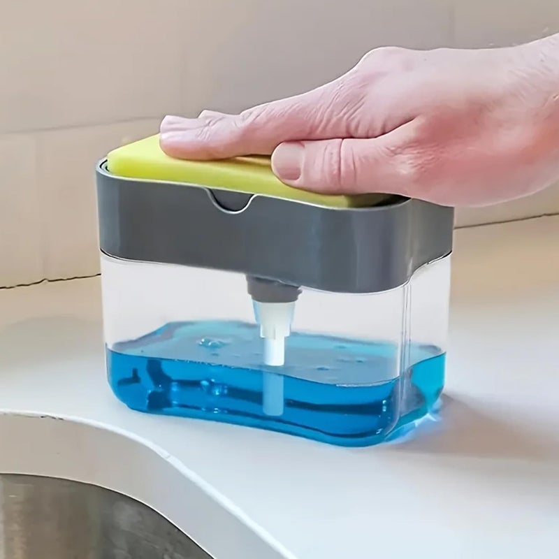 Brain Freezer 2 in 1 Soap Dispenser for Bathroom Accessories Dishwasher Liquid Holder Liquid Dispenser Pump 385 ML with Sponge Holder Kitchen Sink Accessories Items (Grey) - Image 1