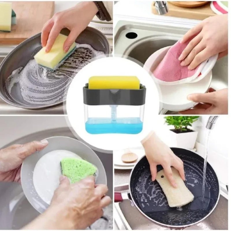 Brain Freezer 2 in 1 Soap Dispenser for Bathroom Accessories Dishwasher Liquid Holder Liquid Dispenser Pump 385 ML with Sponge Holder Kitchen Sink Accessories Items (Grey) - Image 2