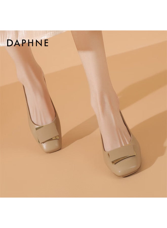 Daphne Women's Single Shoes, Cowhide Versatile Square Toe Chunky Heel High Heels, Commuter Women's Shoes 4024404003 Apricot Color Size 40 - Image 2
