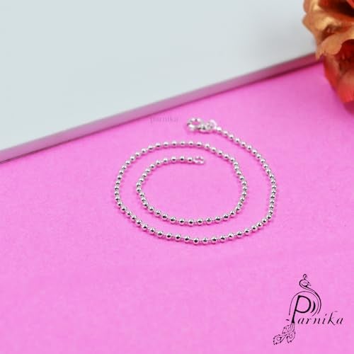 Parnika (Formerly MJ Trendy Flexible Silver Payal (Anklets) in Pure 92.5 Sterling Silver for Girls/Women | Gift for Women and Girls | With Certificate of Authenticity | (Small Ball - 1 Pc) - Image 3
