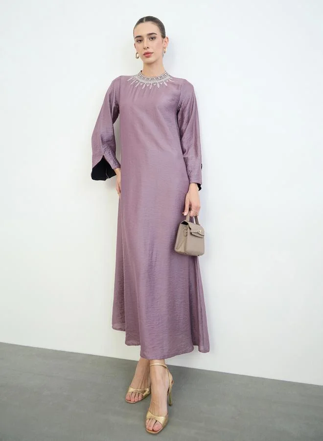Amirah Purple Sequined Embroidery Yoke Jalabiya