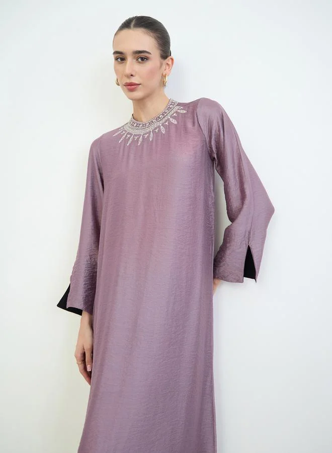 Amirah Purple Sequined Embroidery Yoke Jalabiya