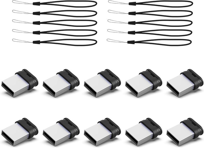 16 جيجابايت محرك أقراص فلاش صغير 10 عبوات، محرك أقراص صغير USB 16 جيجابايت مع حبل رقبة، محرك أقراص فلاش USB 2.0 منخفض المستوى 16 جيجابايت، عصا ذاكرة صغيرة جدًا (16 جيجابايت، أسود)، U202-BLACK-16G*10-XSGS - Image 1