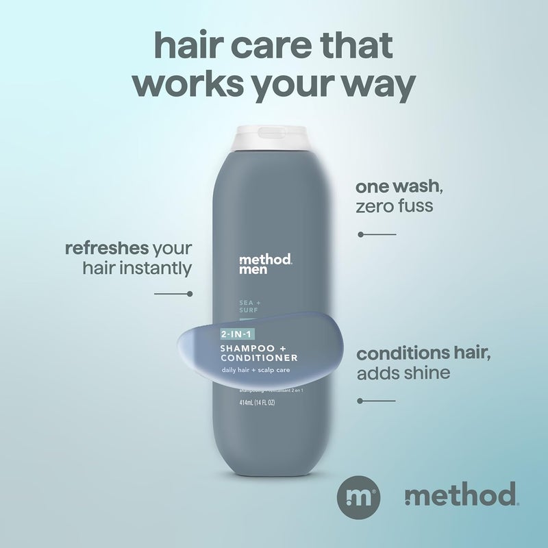 Method Men 2-in-1 Shampoo + Condtioner, Sea + Surf, Paraben and Phthalate Free, 14 fl oz (Pack of 1) - Image 3