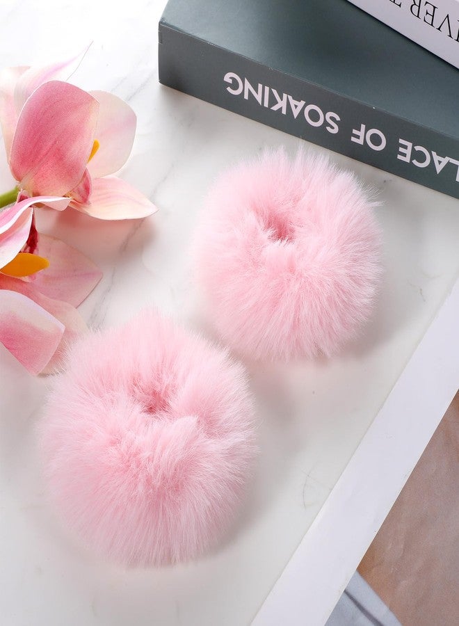 Qulkws 2 Pcs Fuzzy Scrunchies for Women, Fluffy Scrunchies, Pink Pom Pom HairTie, Fuzzy Furry Faux Rabbit Fur Scrunchy, Elastic Bobbles Hair Bands for Women Hair Accessories (Pale Pink) - Image 5