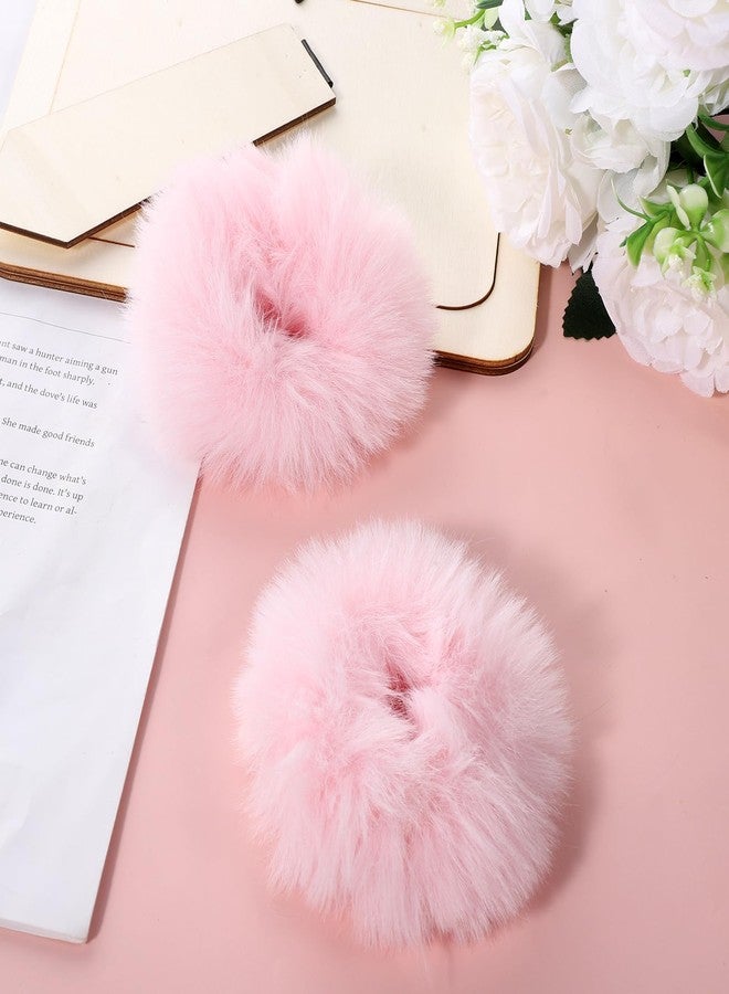 Qulkws 2 Pcs Fuzzy Scrunchies for Women, Fluffy Scrunchies, Pink Pom Pom HairTie, Fuzzy Furry Faux Rabbit Fur Scrunchy, Elastic Bobbles Hair Bands for Women Hair Accessories (Pale Pink) - Image 4