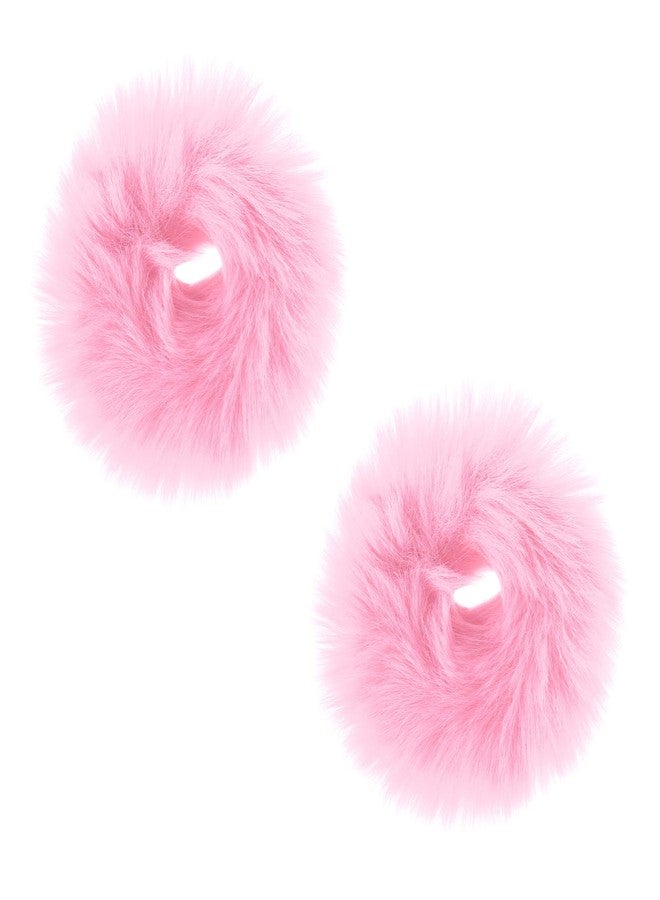Qulkws 2 Pcs Fuzzy Scrunchies for Women, Fluffy Scrunchies, Pink Pom Pom HairTie, Fuzzy Furry Faux Rabbit Fur Scrunchy, Elastic Bobbles Hair Bands for Women Hair Accessories (Pale Pink) - Image 1