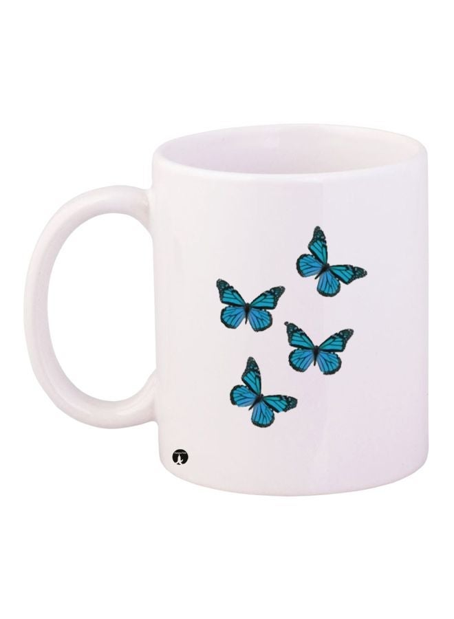 Butterfly Printed Coffee Mug White/Blue 11ounce