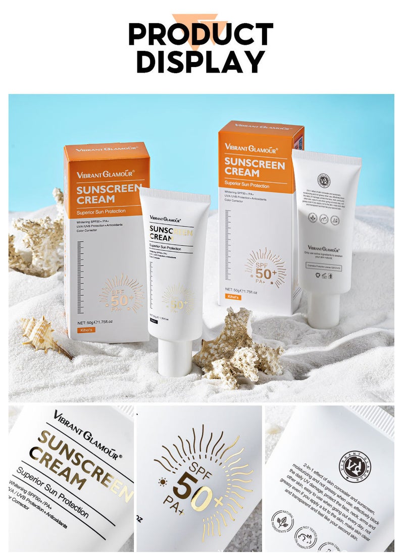 Vibrant Glamour - 2-in-1 Concealer Sunscreen Cream SPF50+/PA+, Superior Sun Protection Refreshing Isolation, Effectively Block The Daily UV Damage, Protect the Face, Neck, Arms and Other Body Skin 50g - Image 1