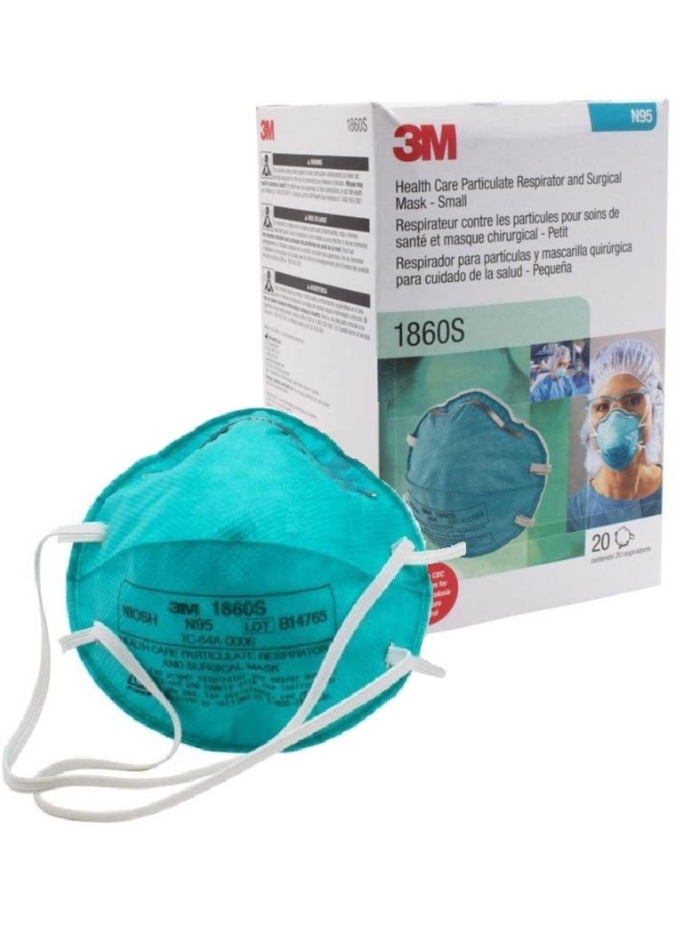 3M Pack of 20 Health Care (3M)1860S Particulate Respirator and Surgical Mask Cone Molded Small  - Image 1