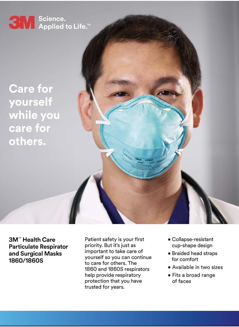 3M Pack of 20 Health Care (3M)1860S Particulate Respirator and Surgical Mask Cone Molded Small  - Image 5