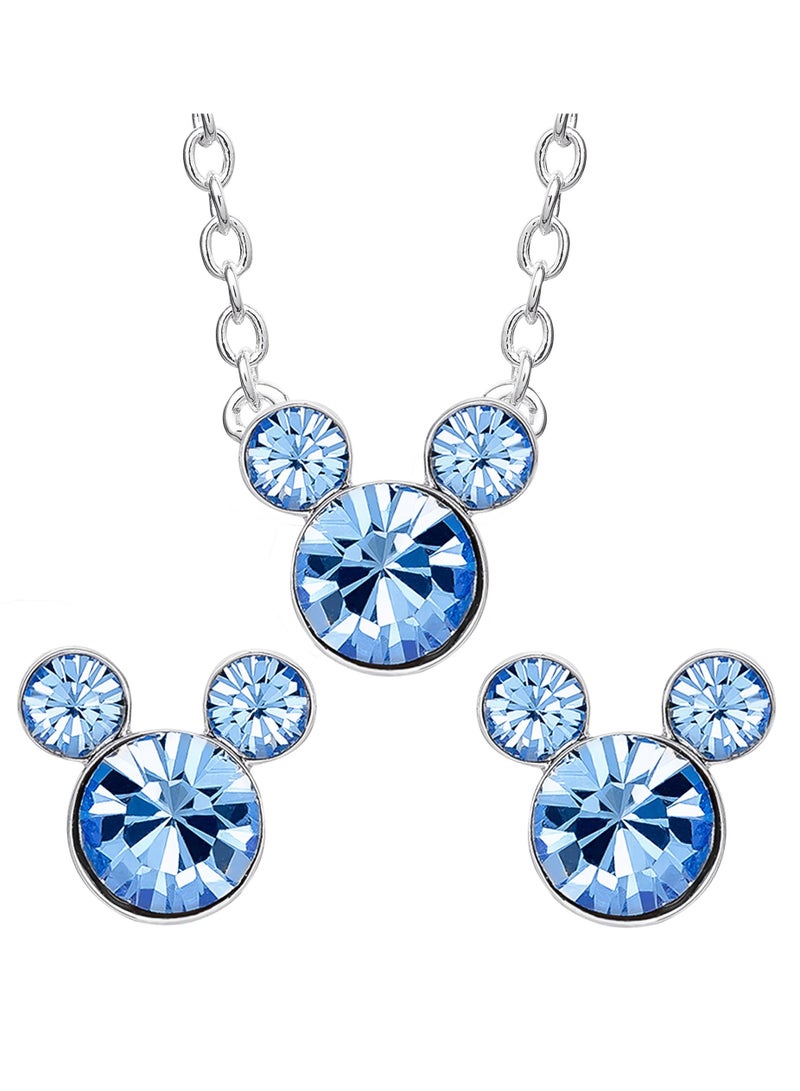 Disney Mickey Mouse December Birthstone in Brass Plated Necklace & Earring Set - Image 1