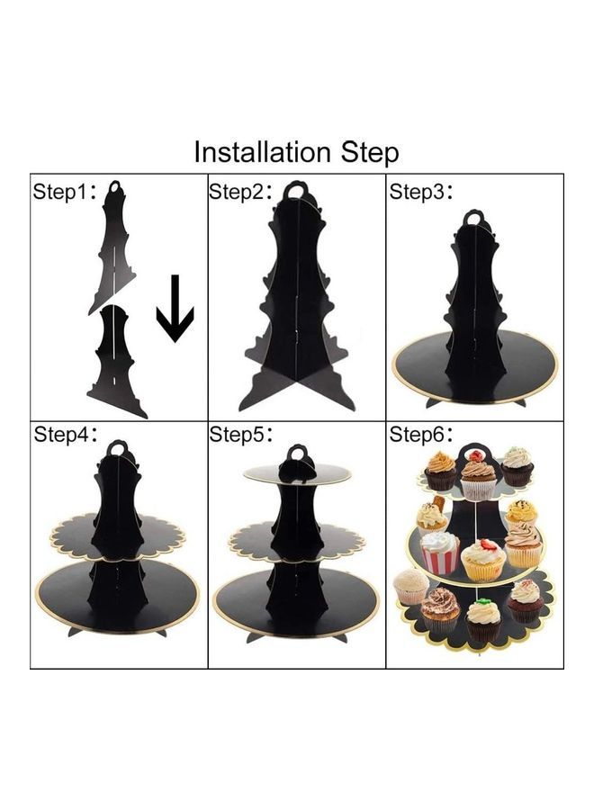 NIBEMINENT 1 Piece 3 Tier Cake Display Stand And Fruit Plate Black - Image 5