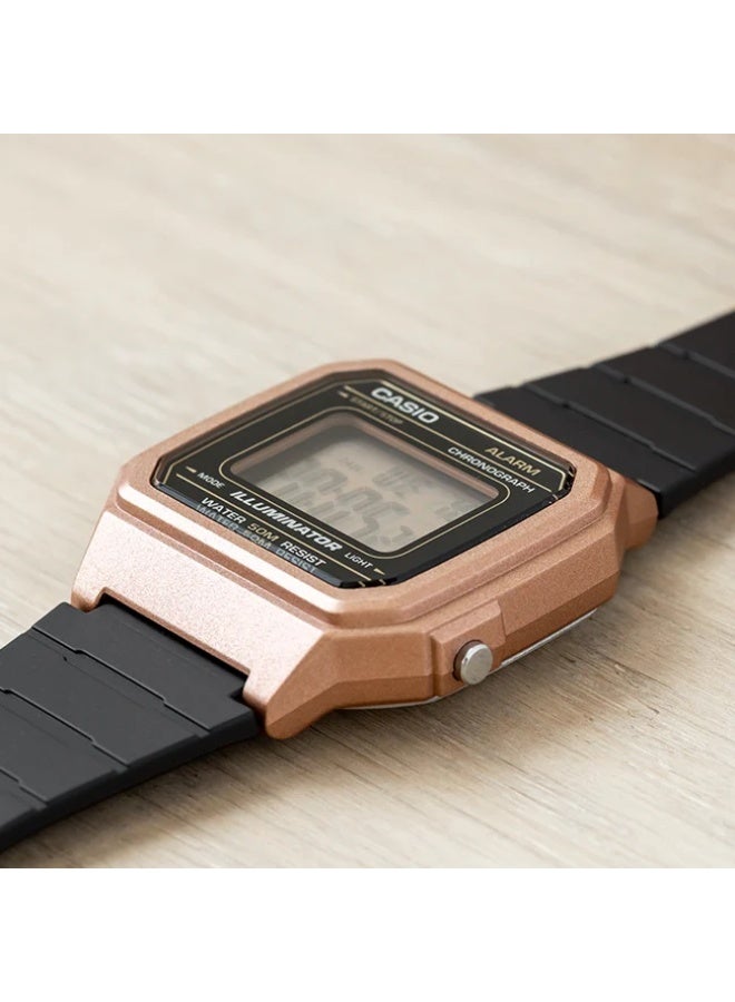 Casio Men's Watch - W-217HM-5AVDF Rose Gold Dial, Black Band - Image 2