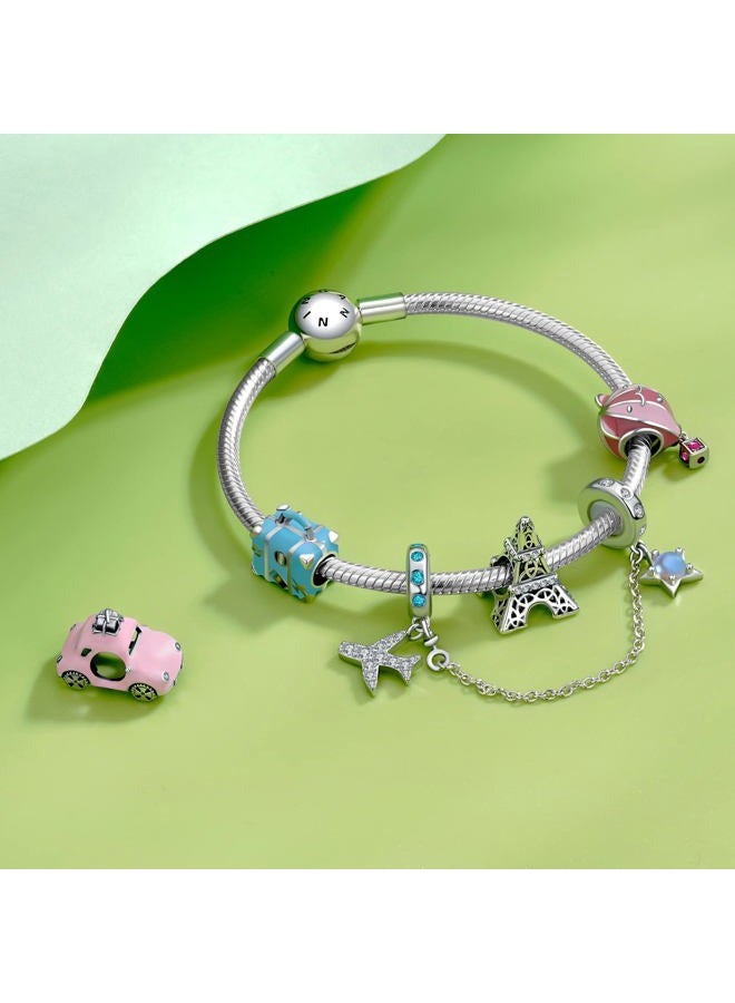 NINGAN "I Love Travel Series Charms 925 Sterling Silver Pendant Beads Cold drinks, Coconut trees, Bikinis, Boats, Sun, Motorcycles Compatible With Women's Bracelet Necklace, Silver, Cubic Zirconia - Image 3