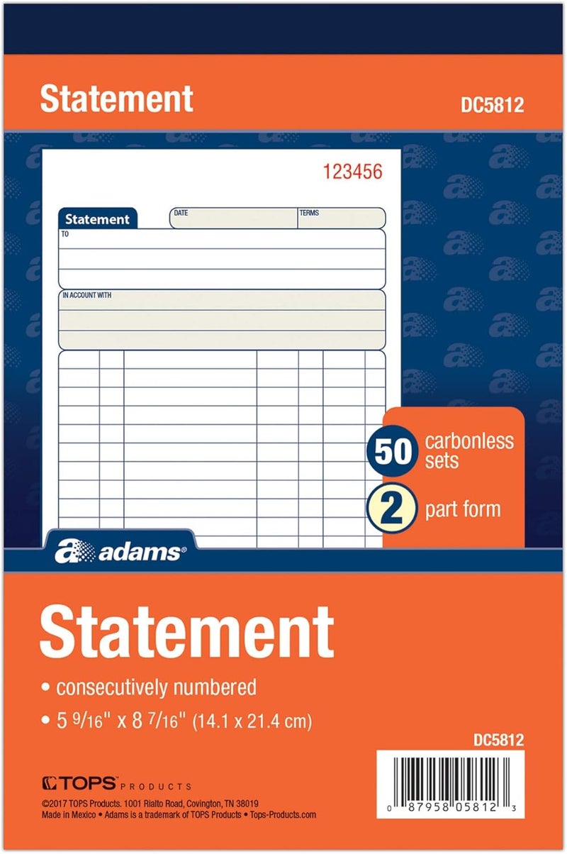 ADAMS Tops Statement Book, 2-Part Carbonless, White/Canary, 5-9/16 x 8-7/16 Inches, 50 Sets (DC5812) - Image 2