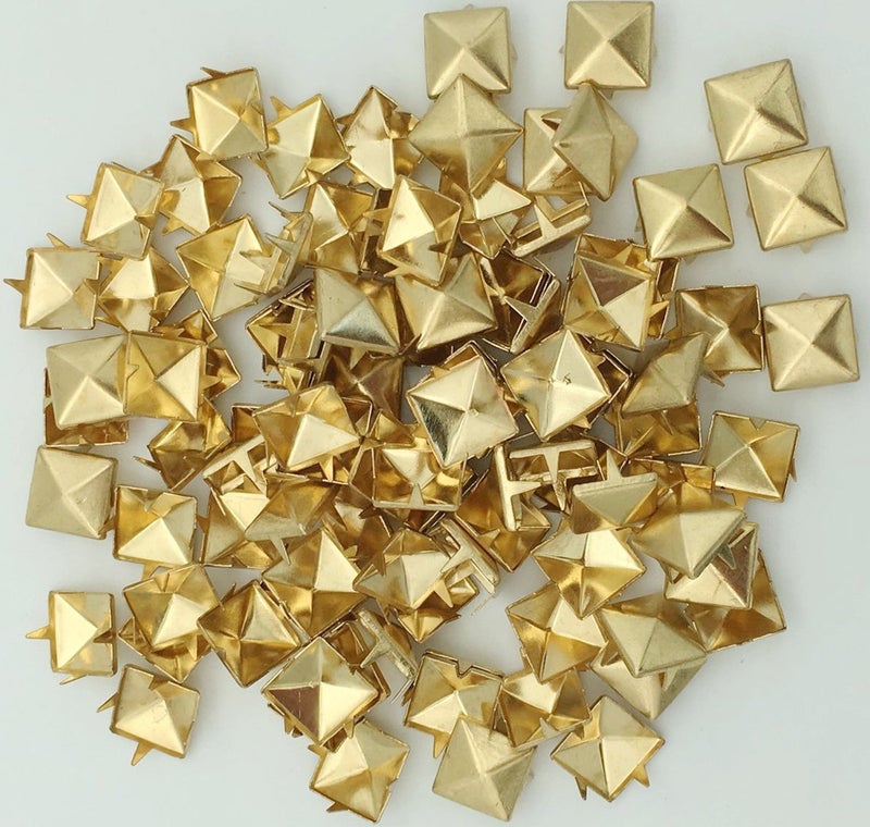 100pcs 10mm Square DIY Leathercraft Metal Punk Spikes Spots Pyramid Studs Nailheads Gold