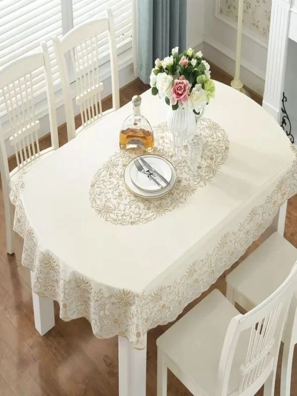 ستايل Meiwa Luxury Fabric Look Erasable Stain Resistant Non-Slip Table Cloth / Size: 132 cm x 180 cm TABLE CLOTH FOR 8 PEOPLE