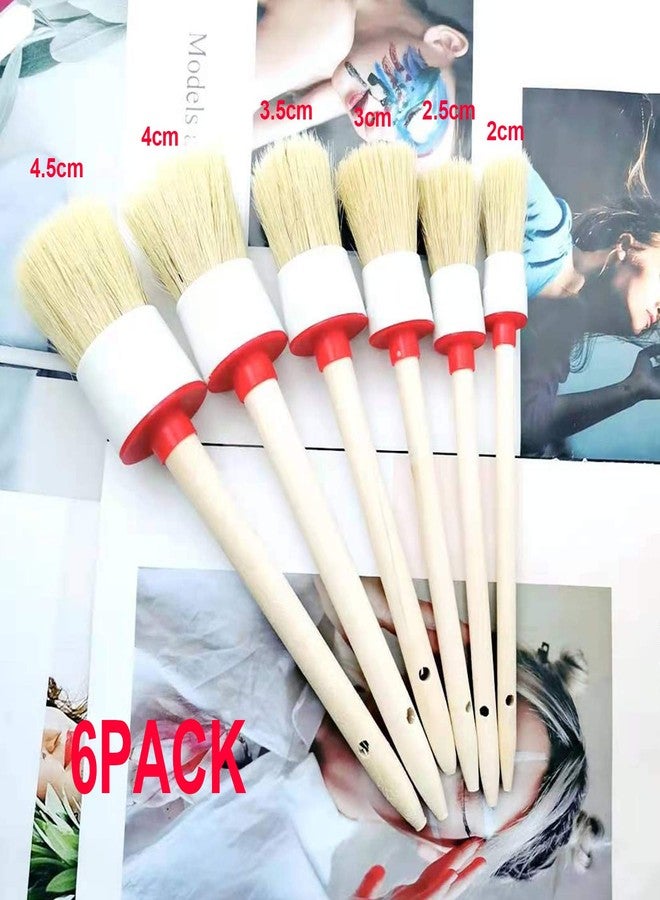 Markeny 6Pack Wood Handle Round Head Paint Brush Set Bristles Smooth Bristle Round Brushes Tool for Stencils DIY Painting Waxing Home Decor - Image 2