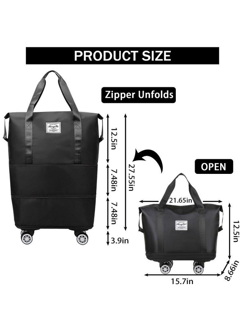 ZERIFAM Expandable Travel Bag, Foldable Rolling Duffle Bag with Wheels and Handle, Travel Duffle Bag Large Weekend Bag, Large Capacity Dry Wet Separation Carry on Bag Lightweight Suitcases for Men Women - Image 2