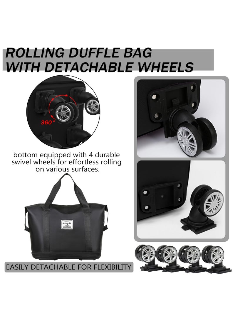 ZERIFAM Expandable Travel Bag, Foldable Rolling Duffle Bag with Wheels and Handle, Travel Duffle Bag Large Weekend Bag, Large Capacity Dry Wet Separation Carry on Bag Lightweight Suitcases for Men Women - Image 3