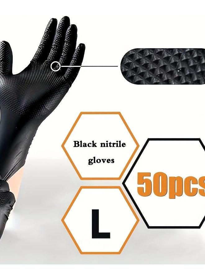 50pcs Black Heavy Duty 8mil Nitrile Gloves Reusable Disposable Durable Cleaning - Image 1