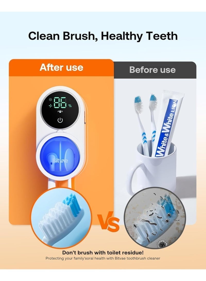 Bitvae UV Toothbrush Sanitizer with Holder | Electric & Manual Toothbrush UV-C Sterilizer | Wall-Mounted Rechargeable Toothbrush Cleaner with Air-Drying System | LED Display | Travel-Friendly USB-C Hygiene Case - Image 2