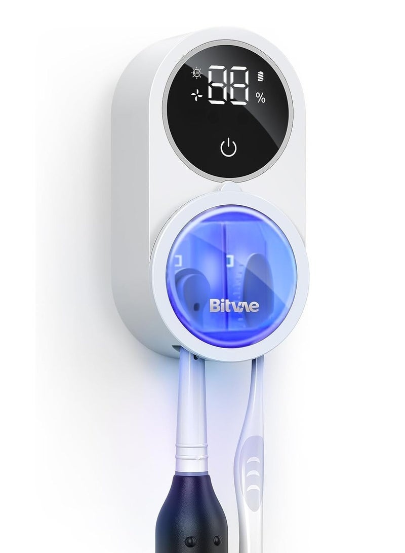 UV Toothbrush Sanitizer with Holder | Electric & Manual Toothbrush UV-C Sterilizer | Wall-Mounted Rechargeable Toothbrush Cleaner with Air-Drying System | LED Display | Travel-Friendly USB-C Hygiene Case