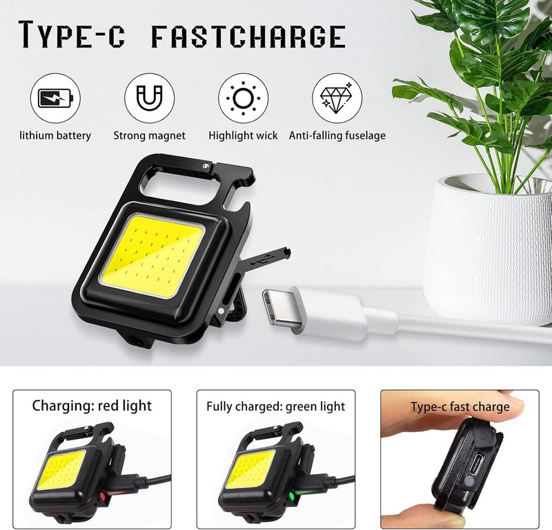 BELIONERA Bright Rechargeable Keychain Flashlights with 1000 Lumens COB Mini Flashlight with 3 Light Modes Foldable Bracket Bottle Opener and Walking Magnet Base 1 White Light - Image 5