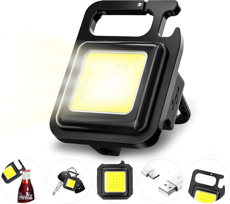 BELIONERA Bright Rechargeable Keychain Flashlights with 1000 Lumens COB Mini Flashlight with 3 Light Modes Foldable Bracket Bottle Opener and Walking Magnet Base 1 White Light - Image 1